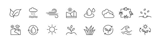 Conjunto de iconos de ecosistemas Colección de iconas de líneas de ecosistemas Ilustración vectorial