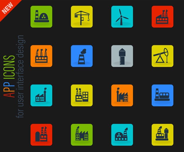 Conjunto de iconos de edificio industrial