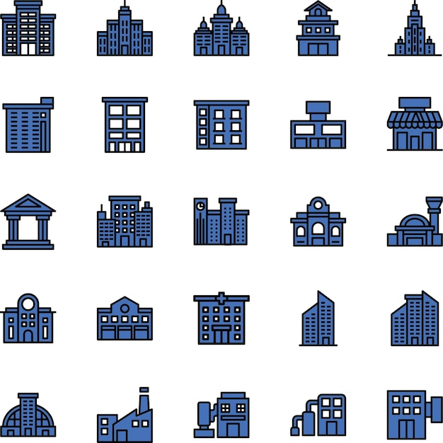 Conjunto de iconos de edificios de la ciudad