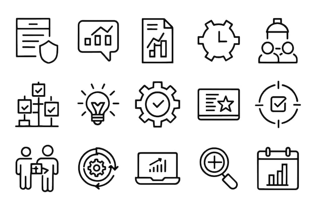 Conjunto de iconos editables relacionados con el negocio de gestión de proyectos ilustración vectorial plana aislada fondo blanco