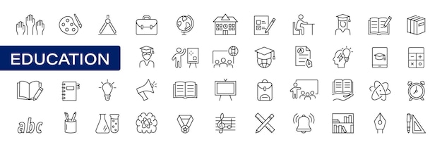 Conjunto de iconos de educación Aprender y estudiar escuela universidad Ilustración vectorial