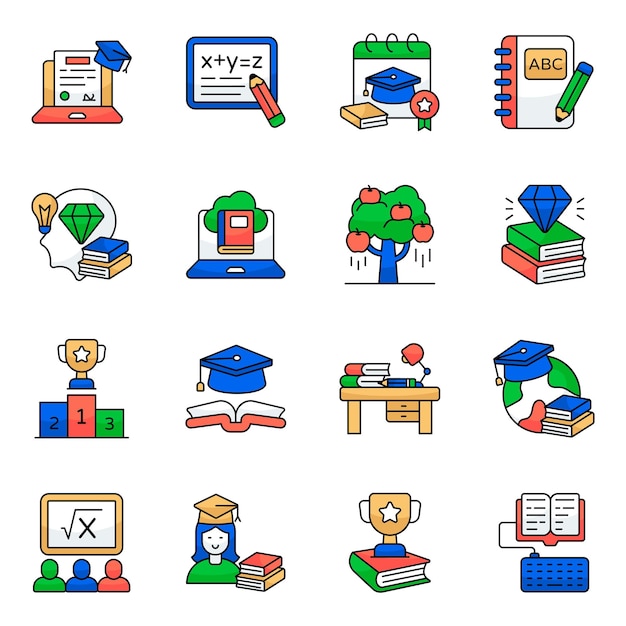Conjunto de íconos de educación y aprendizaje
