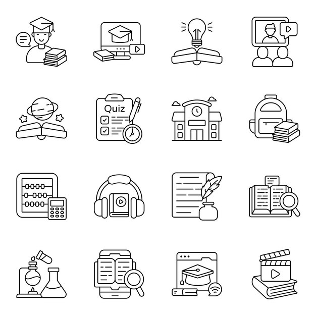 Conjunto de iconos de educación y aprendizaje