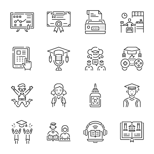 Conjunto de íconos de educación digital de estilo lineal