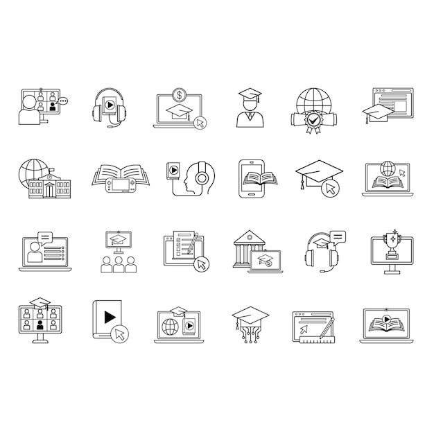 Conjunto de iconos de educación en línea