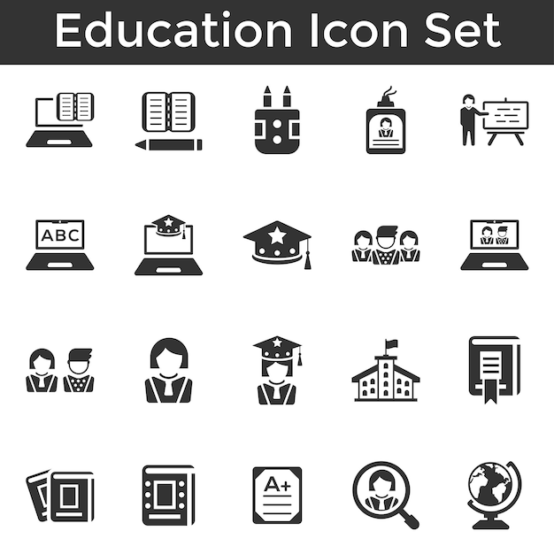 Vector conjunto de iconos de educación versión negra