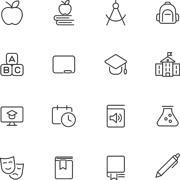 Conjunto de iconos educativos Símbolo científico icono vectorial moderno simple para diseño de sitios web aplicación móvil