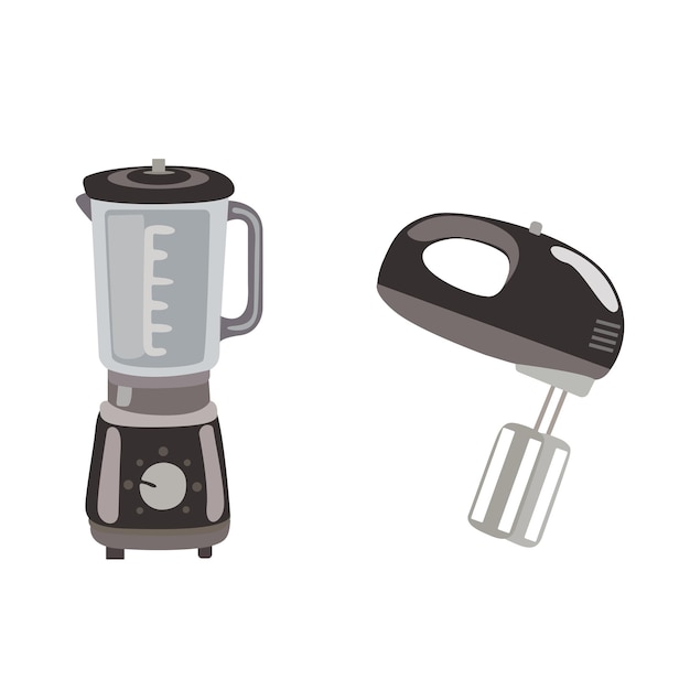 Conjunto de iconos de electrodomésticos de cocina Un conjunto de mezcladora y mezclador de mano plana para moler productos