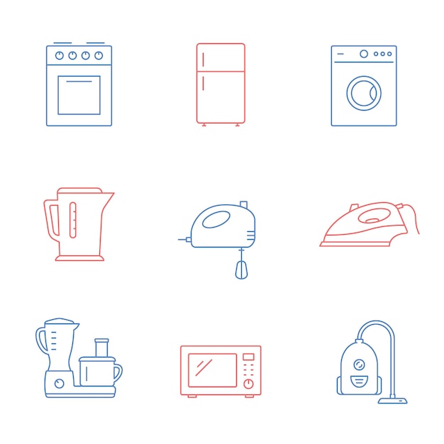 Conjunto de iconos de electrodomésticos Ilustración de línea simple aislada vectorial
