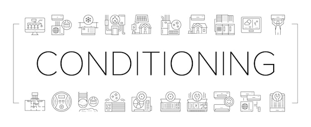 Conjunto de iconos de electrónica del sistema de acondicionamiento vector