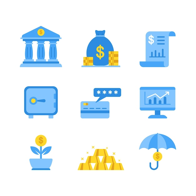 Conjunto de iconos de elementos bancarios