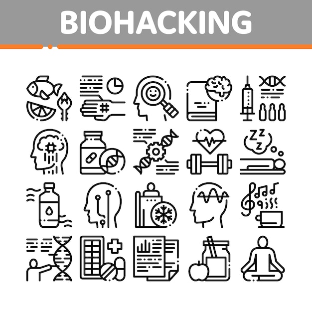 Conjunto de iconos de elementos de colección de biohacking