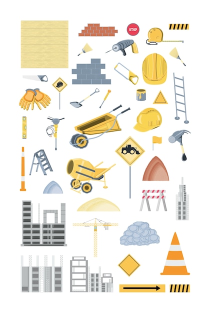 Vector conjunto de iconos de elementos de construcción