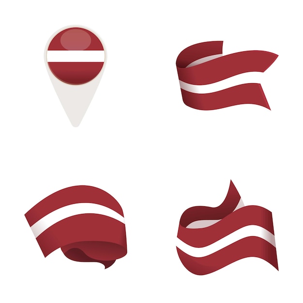 Conjunto de iconos y elementos de diseño de la bandera de Letonia