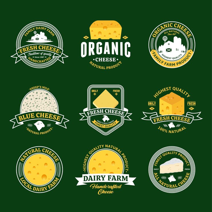 Vector conjunto de iconos y elementos de diseño del logotipo del queso vectorial