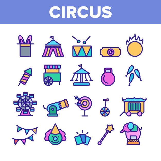 Conjunto de iconos de elementos de espectáculo de circo