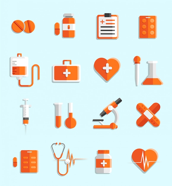 Conjunto de iconos y elementos de medicina plana simple