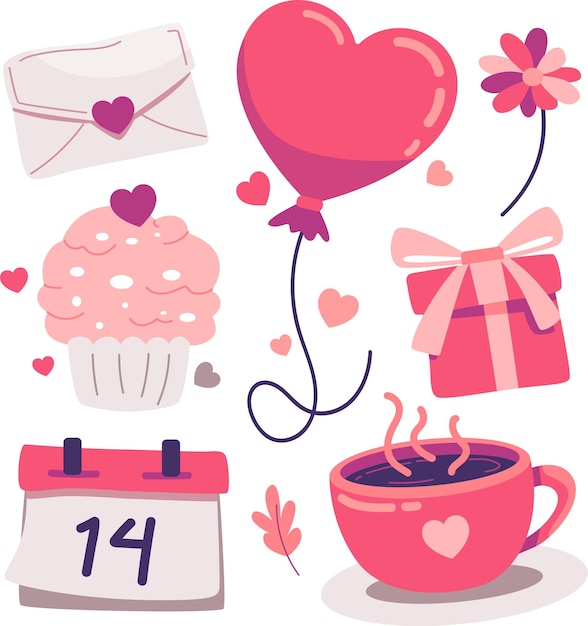 Conjunto de iconos de elementos y objetos del Día de San Valentín vector de diseño Concepto de feliz aniversario