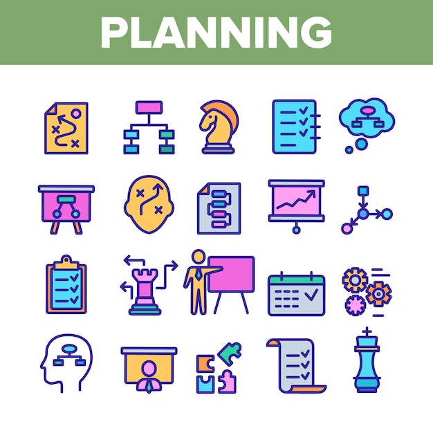 Conjunto de iconos de elementos de planificación