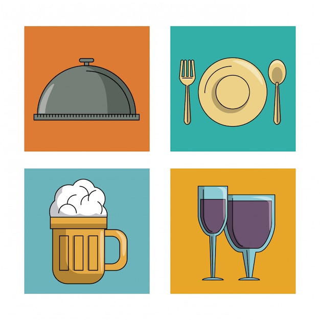 Conjunto de iconos de elementos de restaurante vector ilustración gráfica