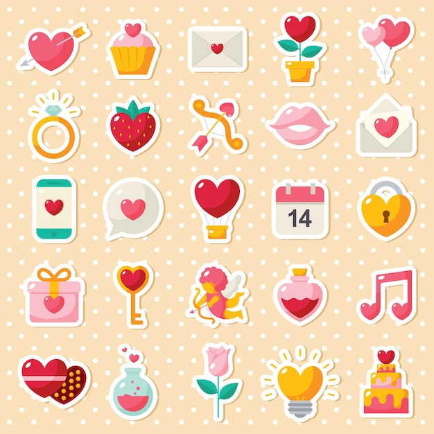 Conjunto de iconos de elementos de San Valentín