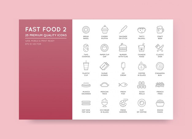 Conjunto de iconos y elementos de Vector Fastfood Fast Food elementos