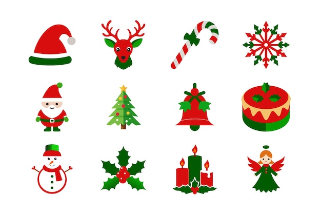El conjunto de íconos de elementos vectoriales de Feliz Navidad