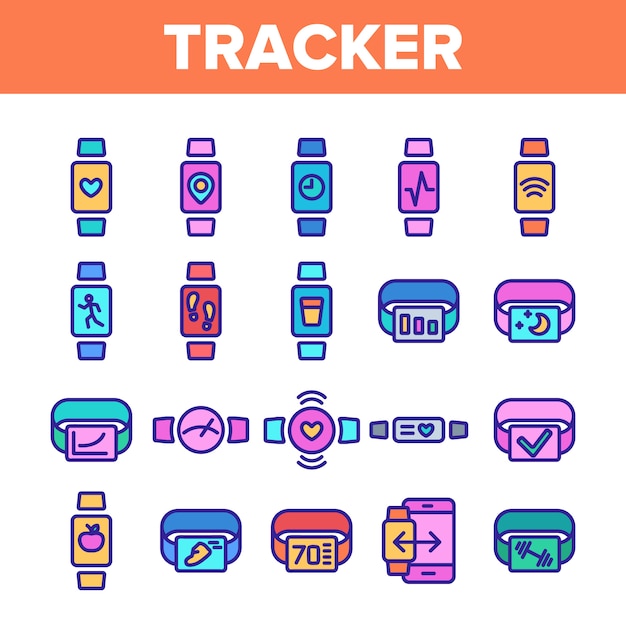 Conjunto de iconos de elementos de watch tracker