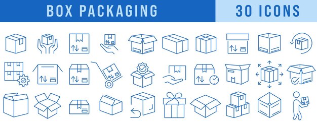 Conjunto de íconos de embalaje de cajas Envío y entrega Gráficos Comercio electrónico Iconos de paquetes Vector de logística