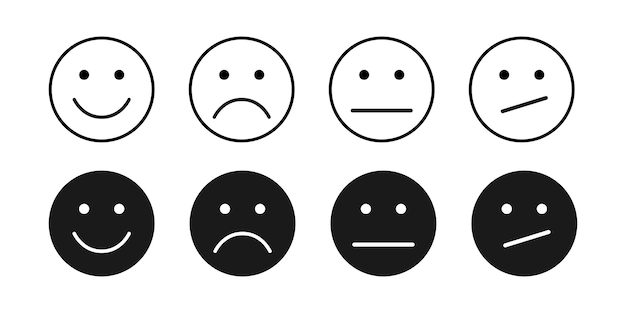 Conjunto de iconos Emoji Emociones Caras Diseño plano simple Arte vectorial