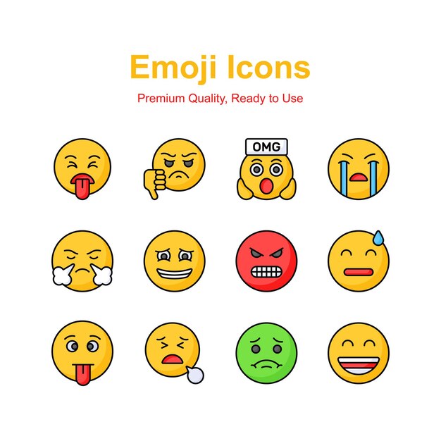 Conjunto de íconos emoji expresiones lindas diseño vectorial