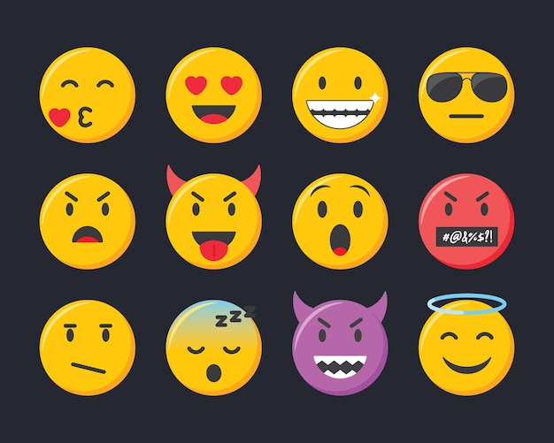 Conjunto de iconos emoji Ilustración de vector de colección de emoticonos