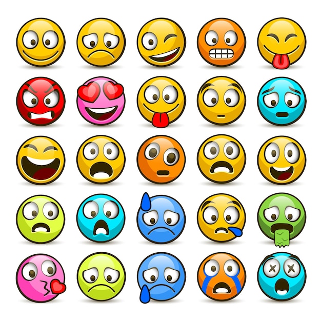 Conjunto de iconos emoji y triste.