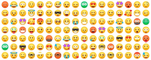Conjunto de íconos de emoticon sonrientes Conjun to de emoticones de dibujos animados Conjun to del emoticon vectorial