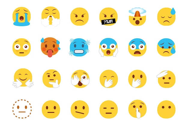 Conjunto de iconos de emoticonos sonrientes Conjunto de Emoji de dibujos animados con sonrisa triste emoción feliz y plana en estilo plano