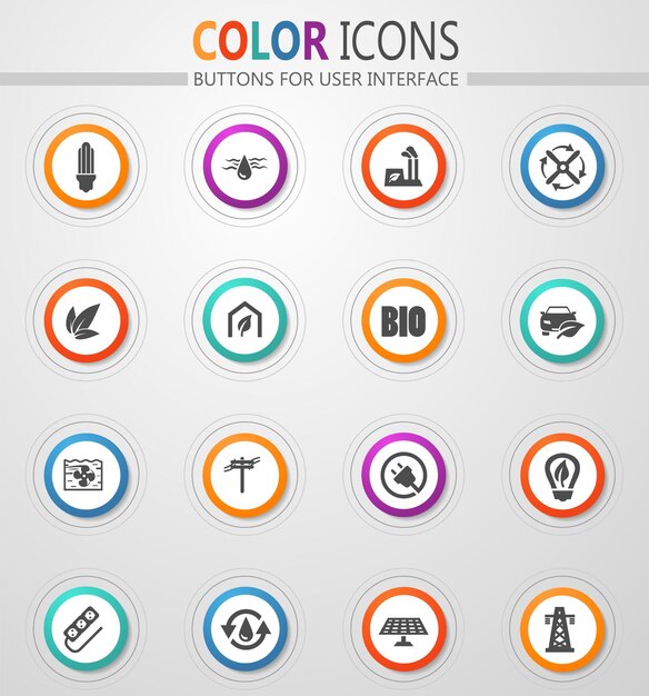 Conjunto de iconos de energía alternativa para sitios web e interfaz de usuario