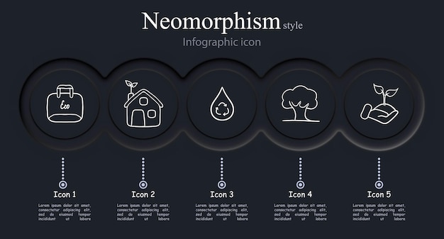 Conjunto de iconos de energía ecológicos que representan fuentes de energía renovables, como energía solar, energía eólica, estilo neomorfismo, icono de línea vectorial para empresas