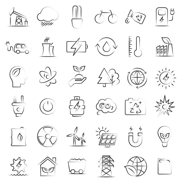 Conjunto de iconos de energía limpia y energía Conjunto De iconos de diferentes energías