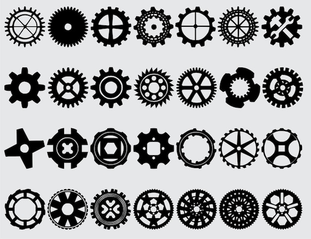 Conjunto de iconos de engranajes vector negro