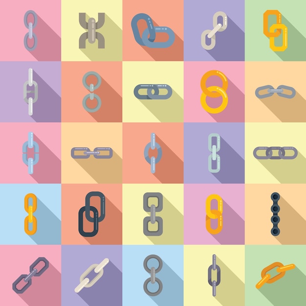 Conjunto de iconos de enlace de cadena vector plano Enlace de bicicleta