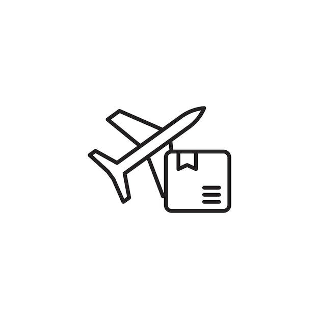 Conjunto de iconos de entrega aérea Símbolo vectorial de carga de avión de vuelo en un signo de logística de estilo celeste lleno y delineado en negro