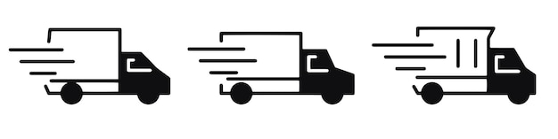 Conjunto de iconos de entrega de camiones Camiones de entrega rápida Conjunto de iconos de transporte Entrega rápida Entrega gratuita Ilustración vectorial