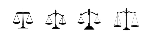 Vector el conjunto de íconos de las escalas de justicia colección de ícono de la balanza de la ley ícono de la escala escala ícono de la libra estilo plano