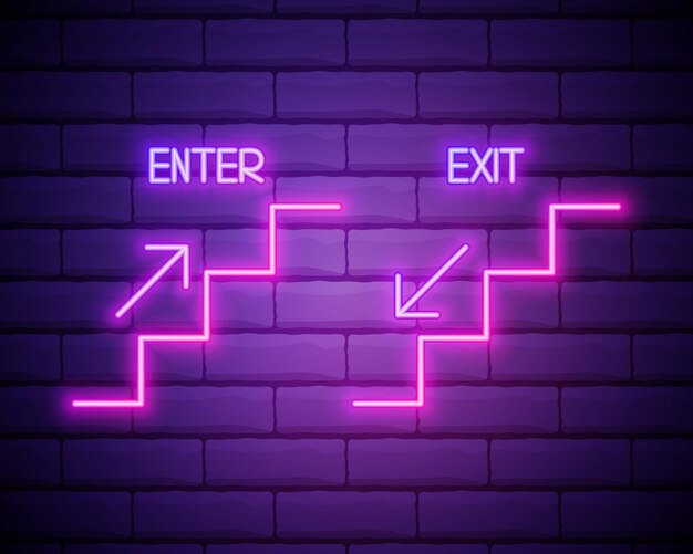 Conjunto de iconos de escalera Escaleras arriba y abajo iconos de neón Elementos de éxito y recompensas en iconos de estilo neón para supermercadoIcono simple para sitios web diseño web aplicaciones móviles infografía