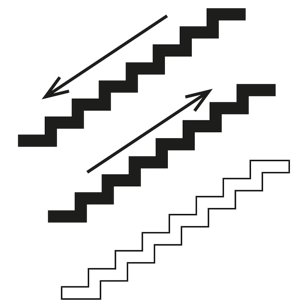 Conjunto de iconos de escaleras La dirección del movimiento en las escaleras Escaleras con flechas hacia arriba y hacia abajo