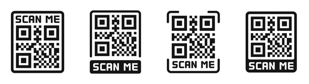 Conjunto de iconos de escaneo de código QR Escáner de código QR Iconos de escaneo Iconos vectoriales de estilo silueta