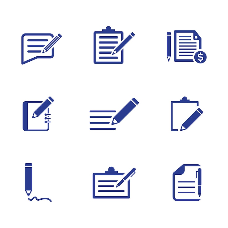 Vector conjunto de iconos para escribir notas