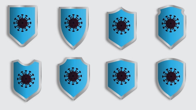 Conjunto de iconos de escudo 3d con covid-19