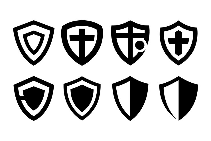 Conjunto de íconos de escudo blanco y negro