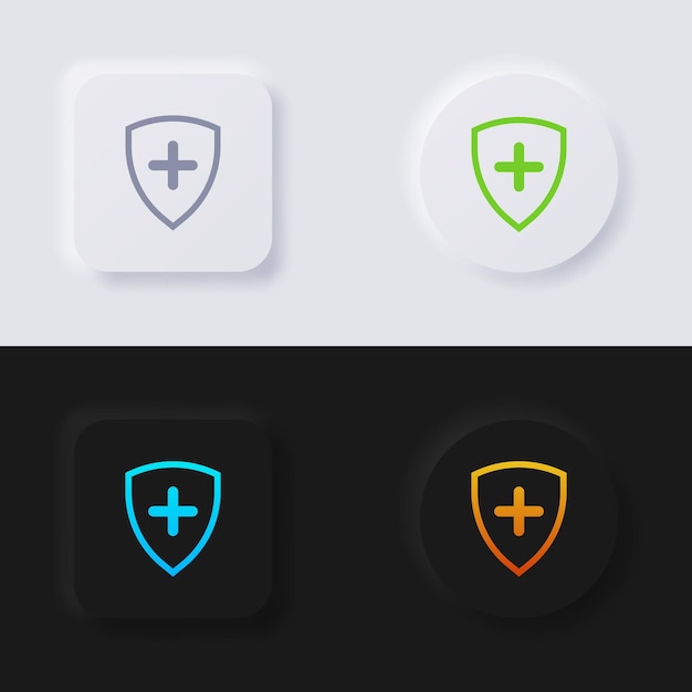 Conjunto de iconos de escudo botón de neumorfismo multicolor diseño de interfaz de usuario suave para diseño web interfaz de usuario de aplicación y más vector de botón